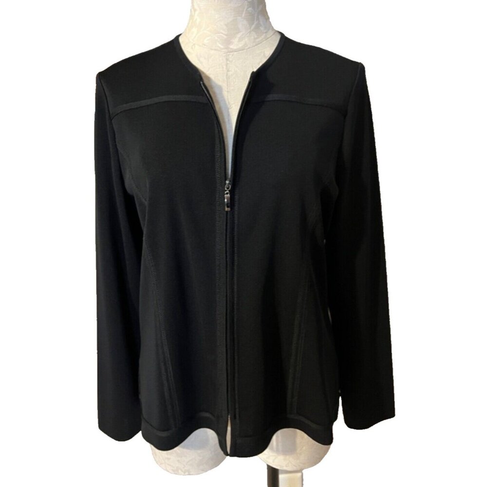 Misook Thin Cardigan Jacket Black S Small Zip Front Career Church Classic View 2